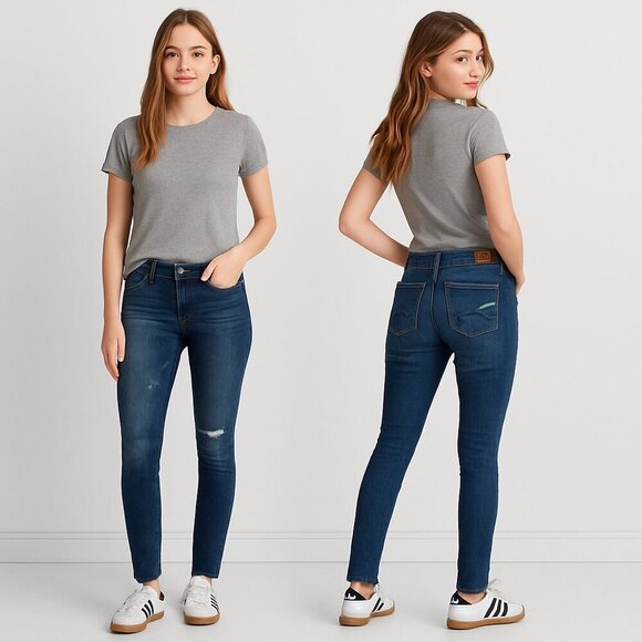 🔥 AE 🦅 AMERICAN EAGLE Low-Rise Distressed Skinny Jeans | Size 4 👖🔥 - Picture 4 of 16